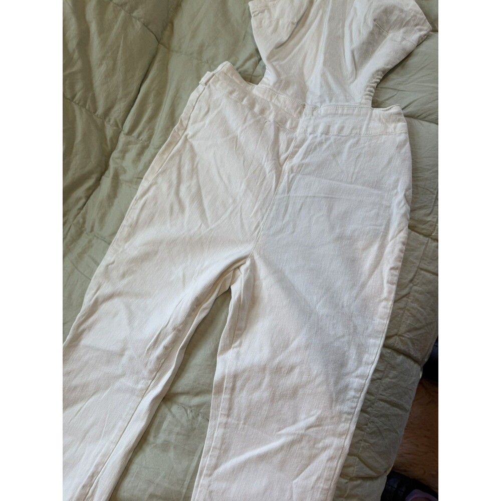 Urban Outfitters Denim Overalls Womens Size M White Jumpsuit Open Back Raw Hem